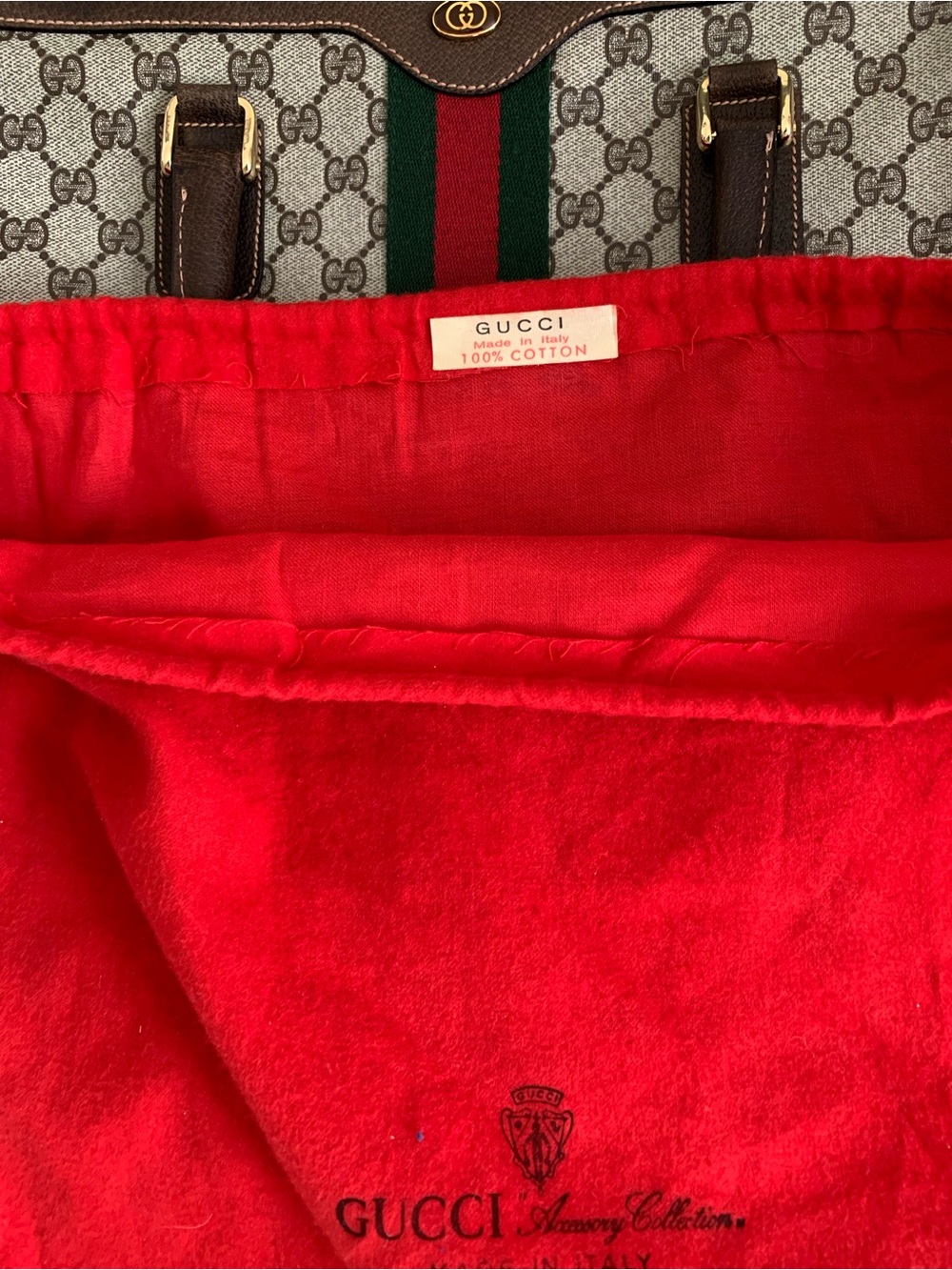 Vintage Gucci Monogram Canvas Sherry Line Tote with red gucci dust bag - Picture 4 of 16